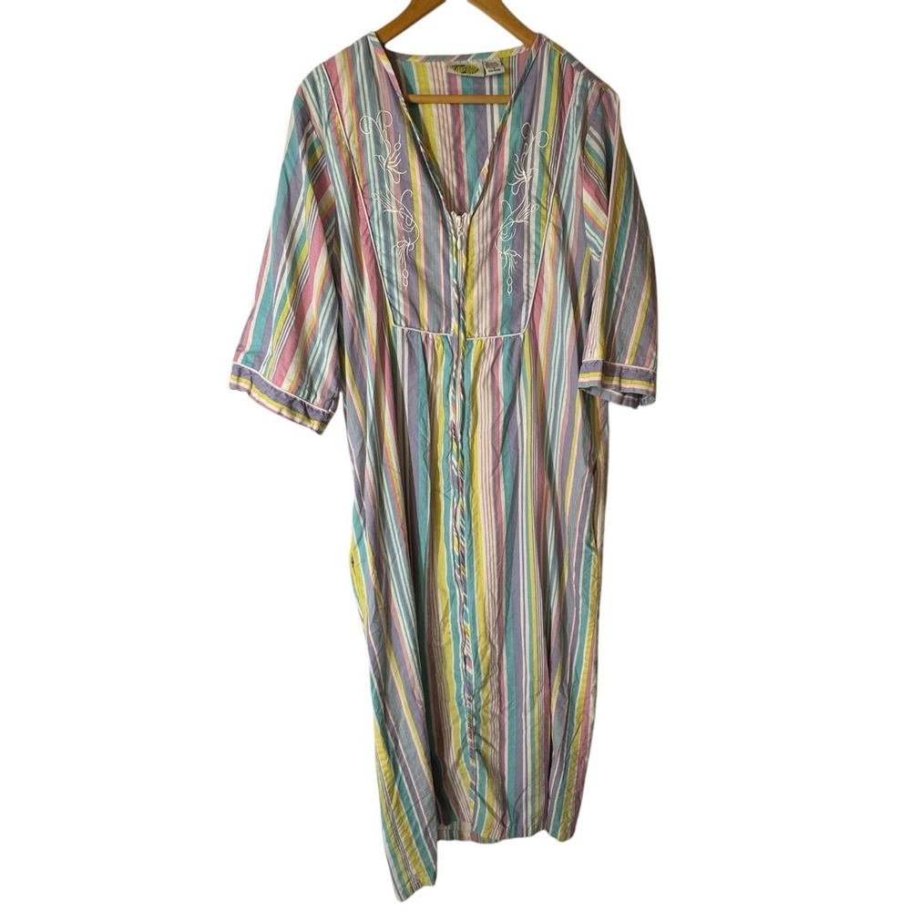 Collections Etc House Dress Med Cotton‎ Pink Yellow Granny core Long Maxi